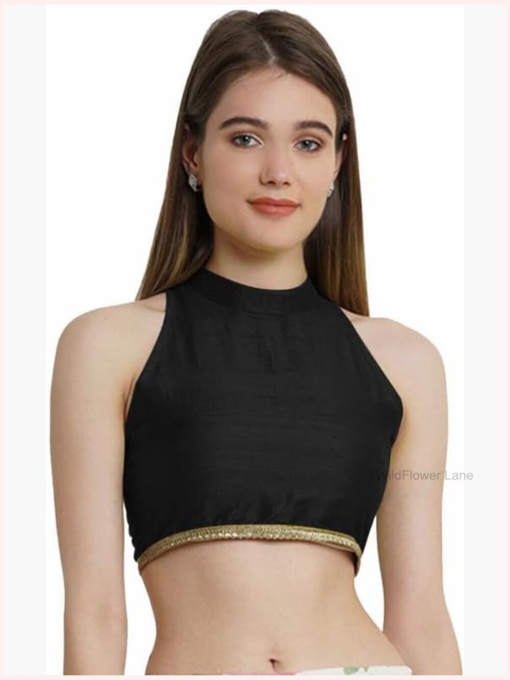 Dupion Silk Halter Neck Sleeveless Blouse Top Back Hook & Eye Closure